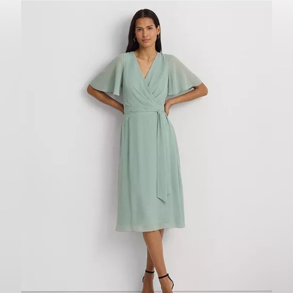 Lauren Ralph Lauren Women's Belted Georgette Dress NWT Size 10 - Picture 1 of 9
